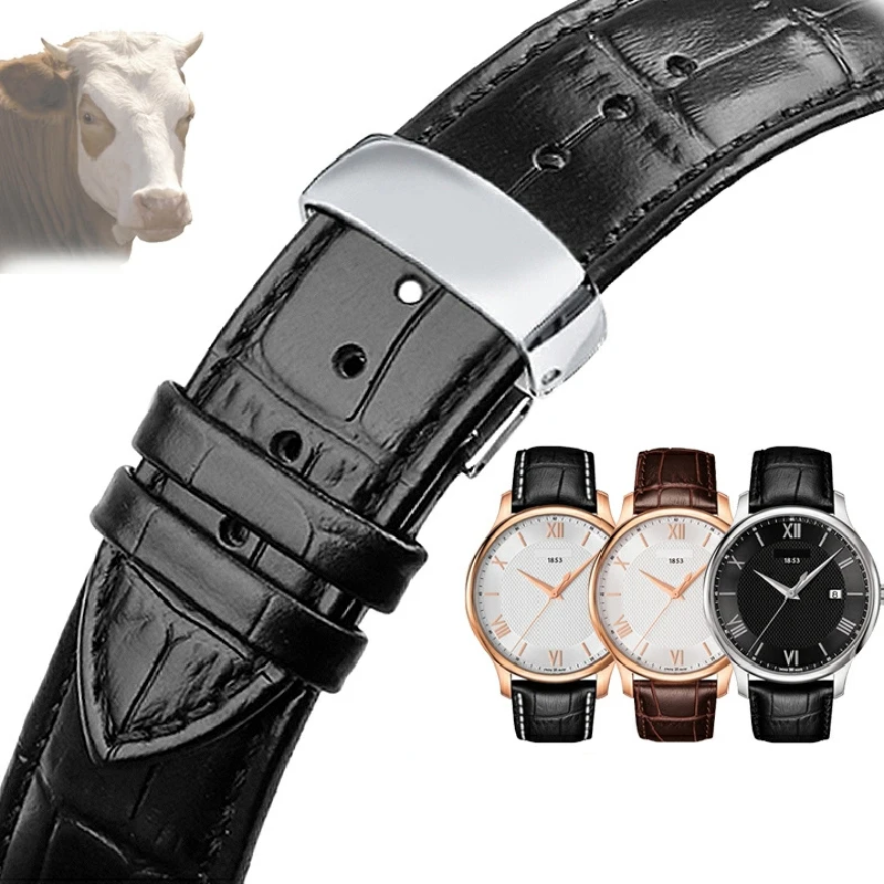 Per Tissot 1853 T41 Tudor Casio Mido Omega Tag heuer Chiusura a farfalla morbida pelle di mucca Orologio a catena Cinturino da uomo Bracciale con cinturino