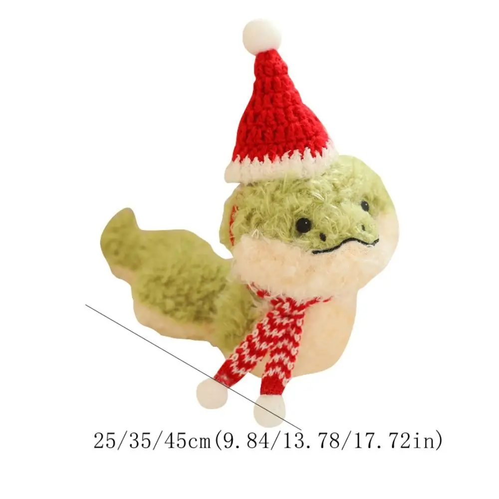 With Scarf and Hat Cartoon Snake Plush Toy Green Snake Curly Hair Soft Snake Plush Doll Simulation Little Animal Plush Pillow