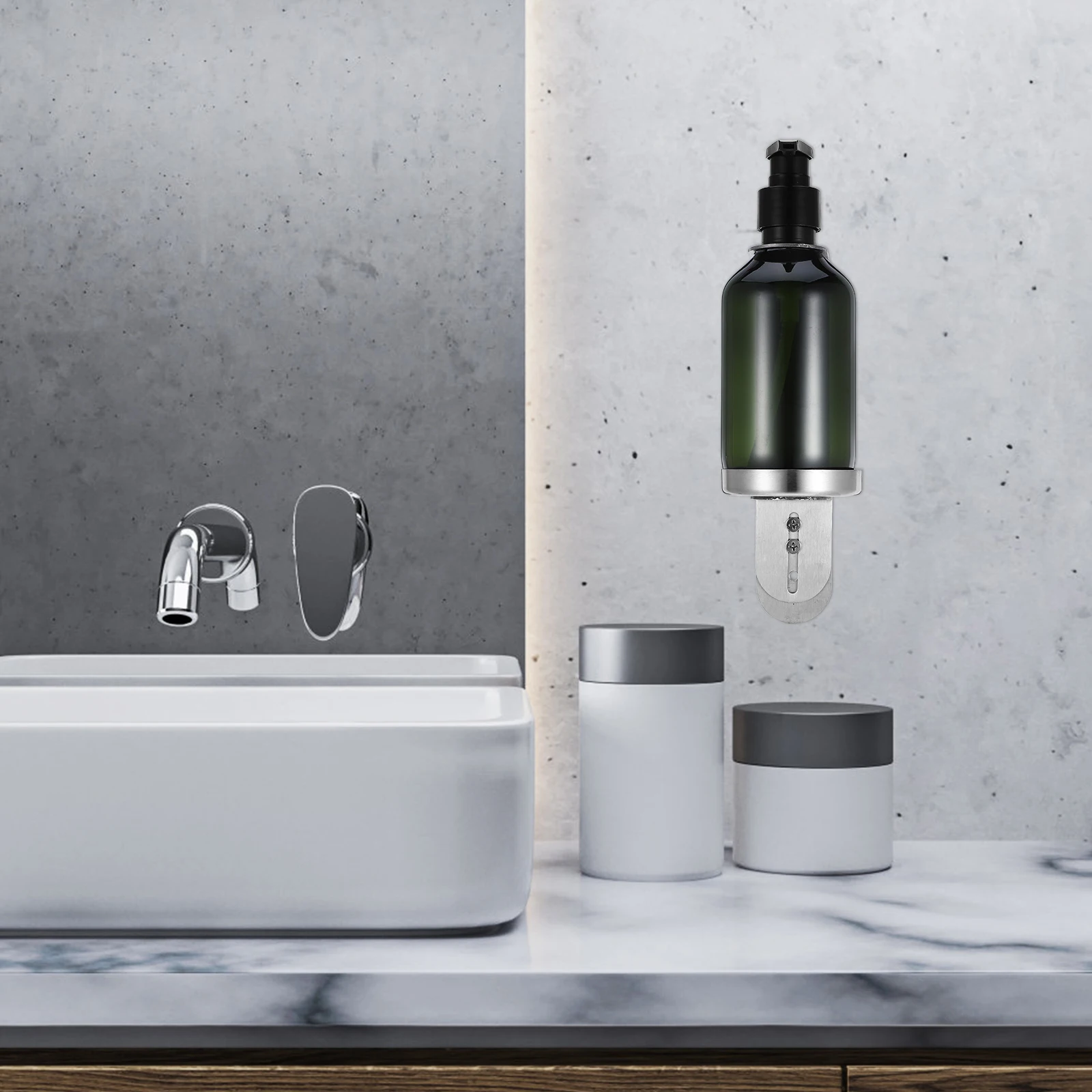 

1 Set Stainless Steel Wall Mounted Large Capacity Refillable For Bathroom Kitchen Sink Home Hotel Use Soap Dispenser Bottle