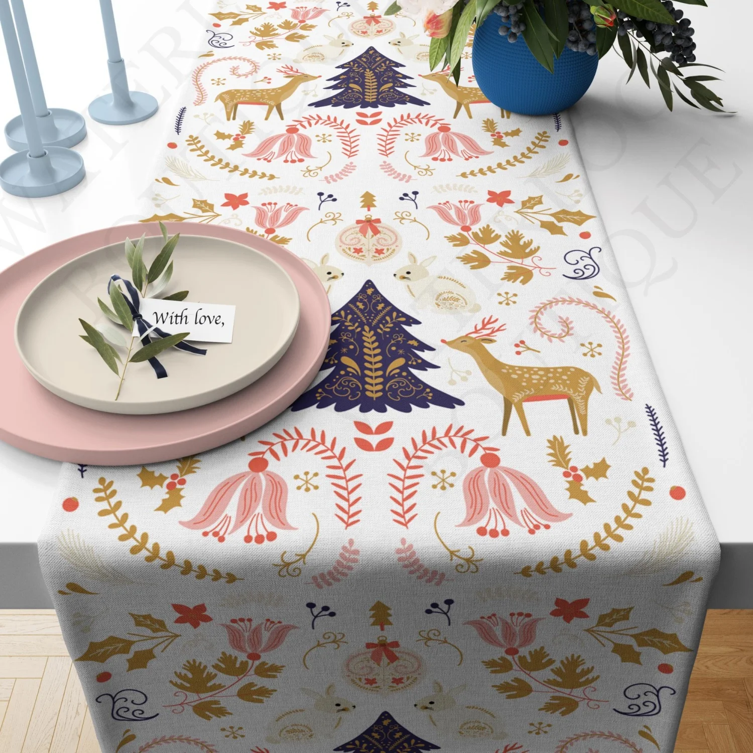 Scandinavian Folk Art Christmas Table Runner Scandinavian Christmas Folk Art Decor Christmas Folk Art Table Runner