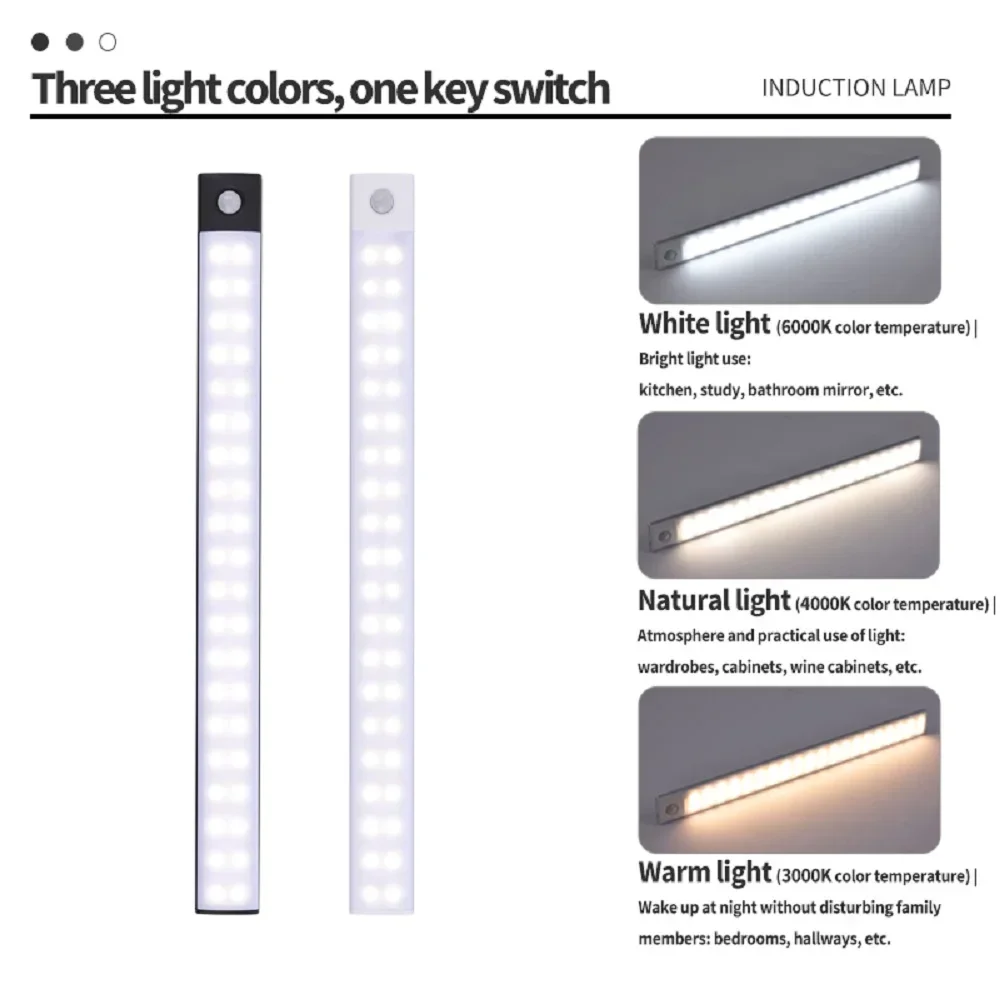 LED Bar Light Motion Sensor USB Rechargeable Led Night Light for Kitchen Wardrobe Cabinet Lighting 30cm/40cm/50cm Cabinet Light