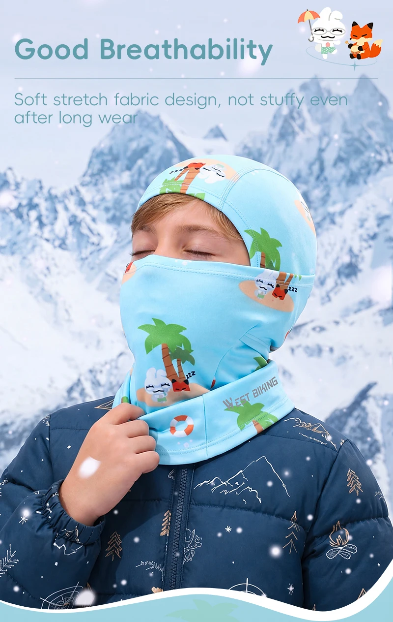 WEST BIKING Jungen Thermo-Balaclava Niedliche Cartoon-Gesichtsmaske Mädchen Winddichter Fleece-Nackenwärmer für Skifahren Radfahren Helmmütze – Detail 8