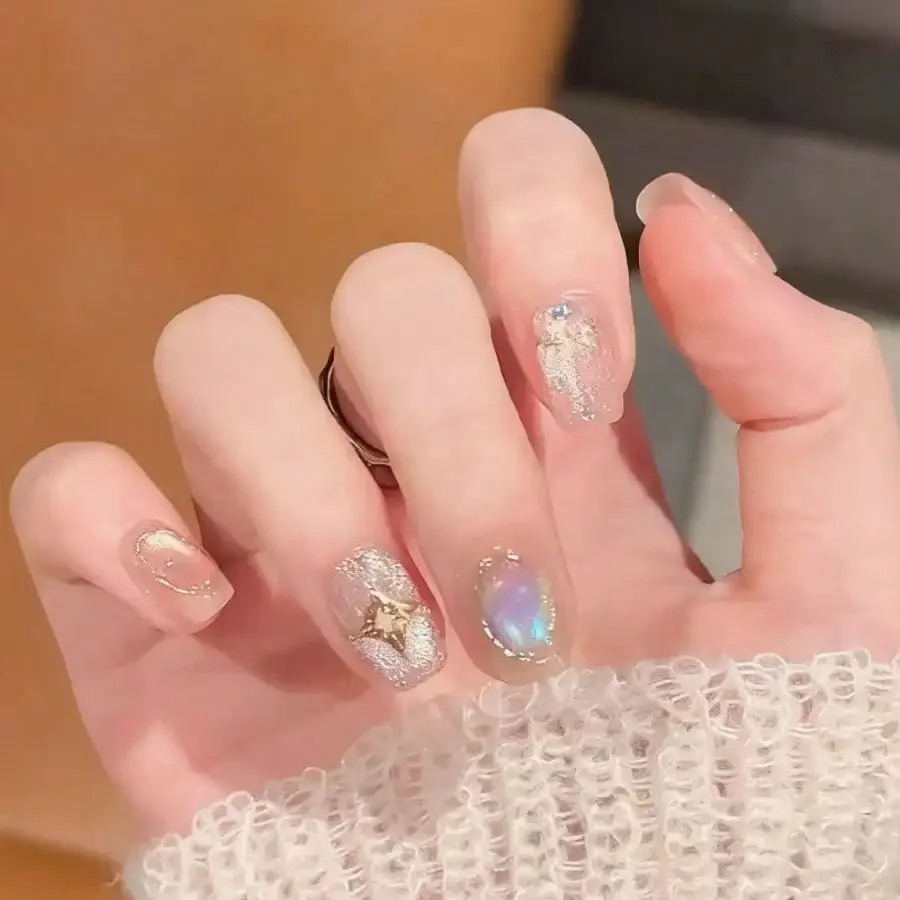 

24Pcs Exotic Western Cat Eye Press On Nails, Glueless Reusable Full Cover, For Women Girls