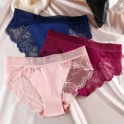 3Pcs Women's Panties Briefs Low-Rise Female Sexy Lingerie Lady Intimates Transparent Lace Underwear For Woman BANNIROU