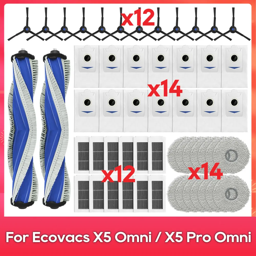 متوافق مع ( ECOVACS X5 OMNI / X5 PRO OMNI ) - قطع غيار وملحقات: فرشاة جانبية رئيسية، فلتر، قطعة قماش للممسحة، كيس غبار، مجموعة لروبوت المكنسة الكهربائية