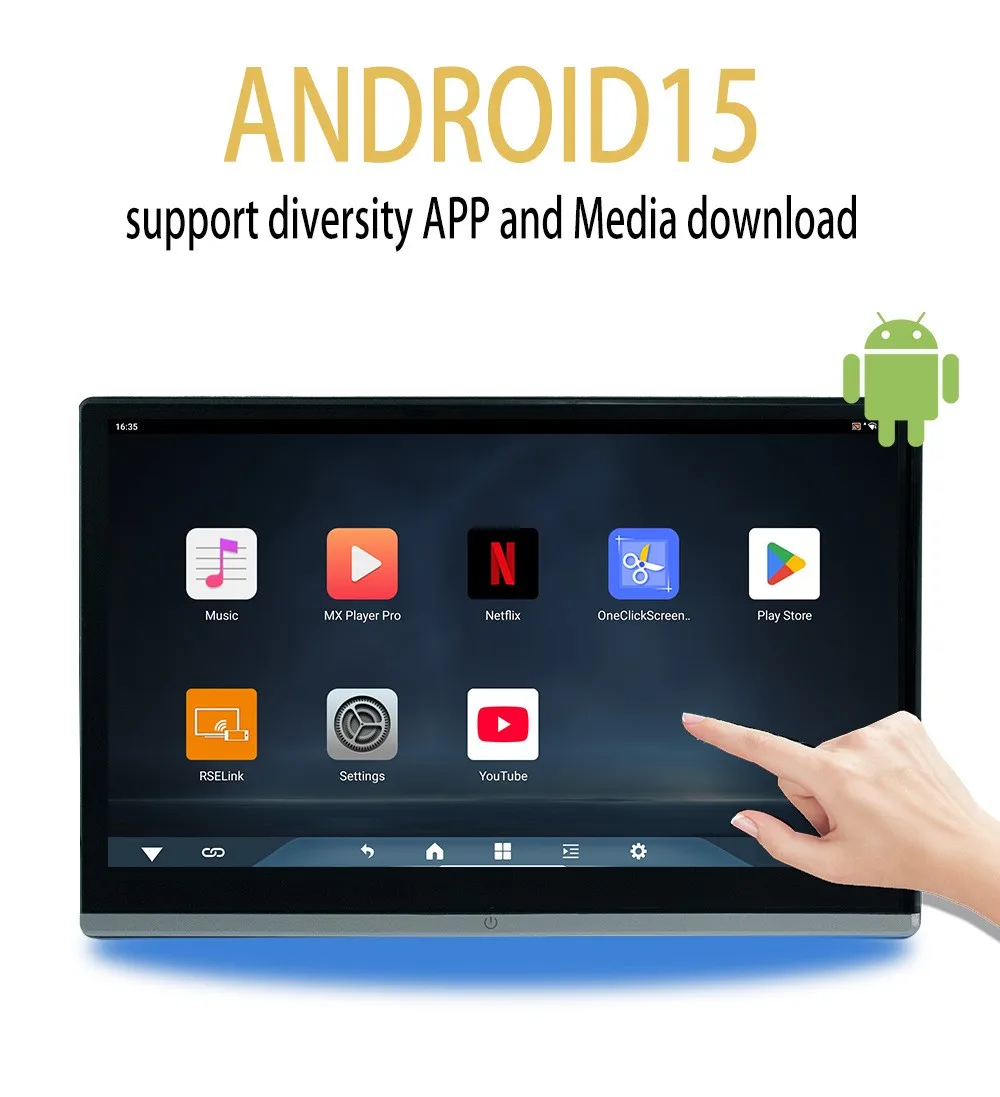Tela Android externa de 14 polegadas, Qualcomm 8 núcleos, tela Android para encosto de cabeça de 13,3 polegadas, display para carro, 8 núcleos