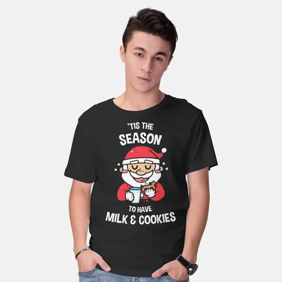 

2024'Tis The Season for Milk and Cookie Animated Graphic T-shirts, Vintage High Quality 100% Cotton