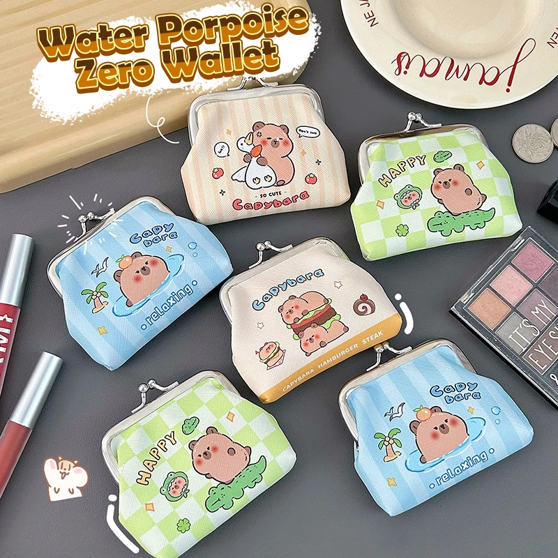 Dompet koin Capybara PU kartun, dompet lucu, tas penyimpanan Mini portabel, pengatur Earphone kunci lipstik untuk hadiah anak-anak