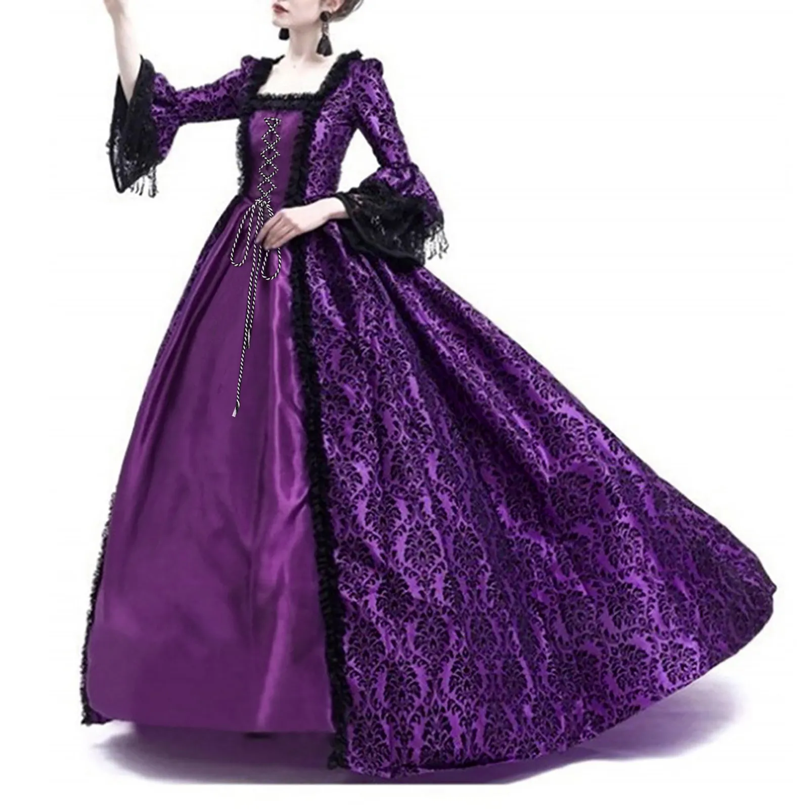 

Women's Lace Dress Women'S Retro Luxury Dress Women'S Fashion Long Sleeve Hooded Gothic Dress Floor Length Cosplay Dress