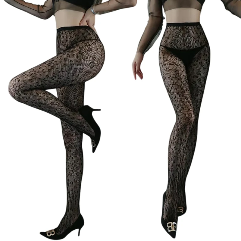 

Sexy Leopard Print Jacquard Mesh Pantyhose Fishnet Tights for Women – High Waist One-Piece Sheer Stockings Lingerie Long Socks