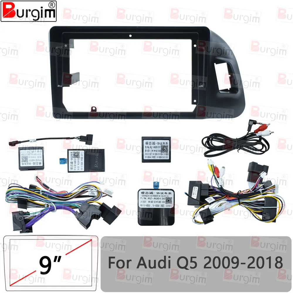 Car Radio Fascias Frame For Audi Q5 2009-2018 9 inch 2DIN Stereo Panel 16PIN Harness Wire Power Cable Connector Canbus Decoder