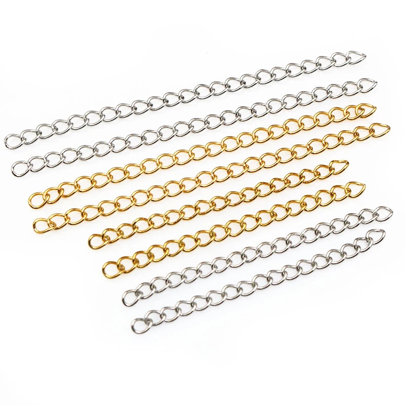 50pcs 4x3mm 50/70mm Length Stainless steel Bulk Necklace Extension Chain Tail Extender Bracelet Chains Jewelry Making Findings