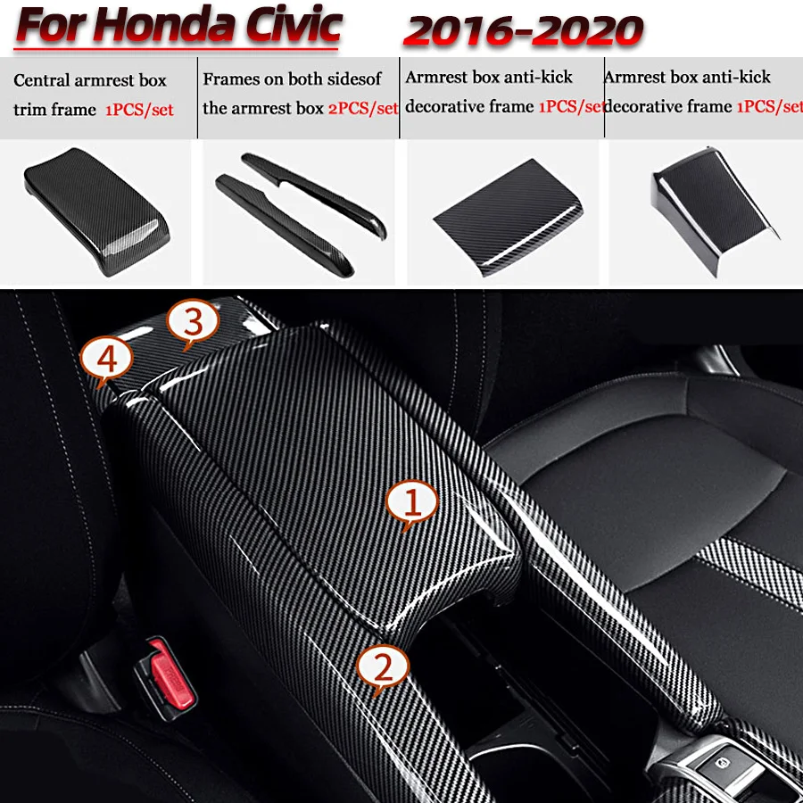 

Для Honda Civic 10, 2016, 2017, 2018, 2019, 2020, 2021, подлокотник карбоновой рамы из АБС-пластика, декоративные наклейки против ударов, аксессуары для интерьера автомобиля