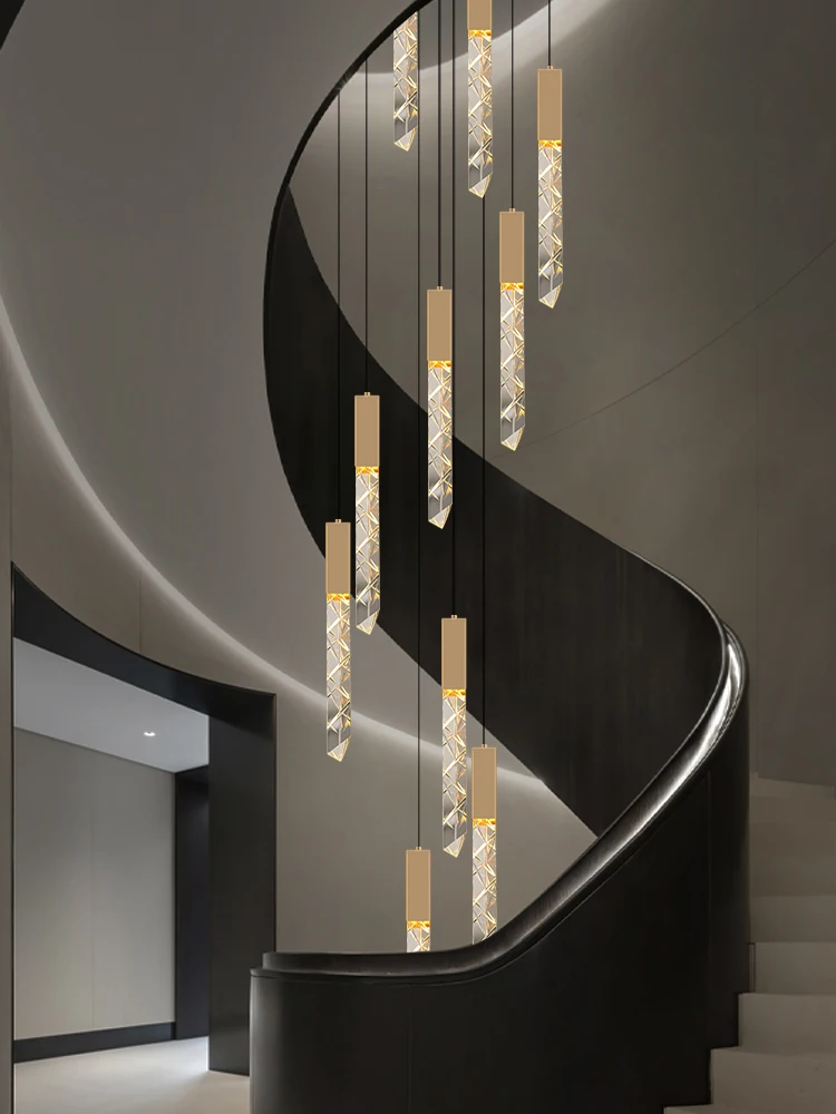 Long Staircase Chandelier Pendant Light Modern Ceiling Hanging Lamp Light Sitting Room Villa Staircase Chandelier.