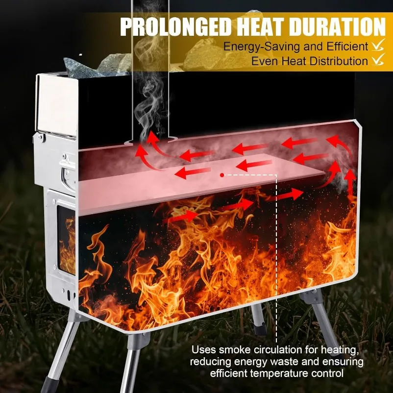 Stainless Steel Portable Wood-fire Stove, Outdoor Tent Sweat Steam Heating Stove, Sauna Heating Equipment
