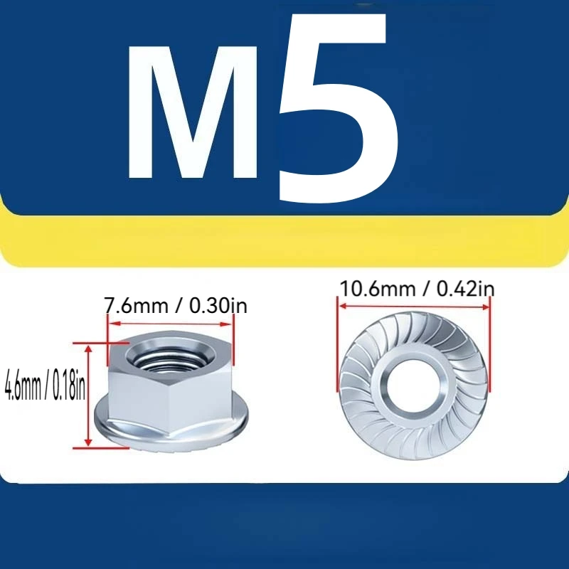 10-2Pcs Serrated Flange Lock Nut M4 M5 M6 M8 M10 M12 - Zinc Plated Hex Head DIN6923 Anti-Loose High Vibration Resistant
