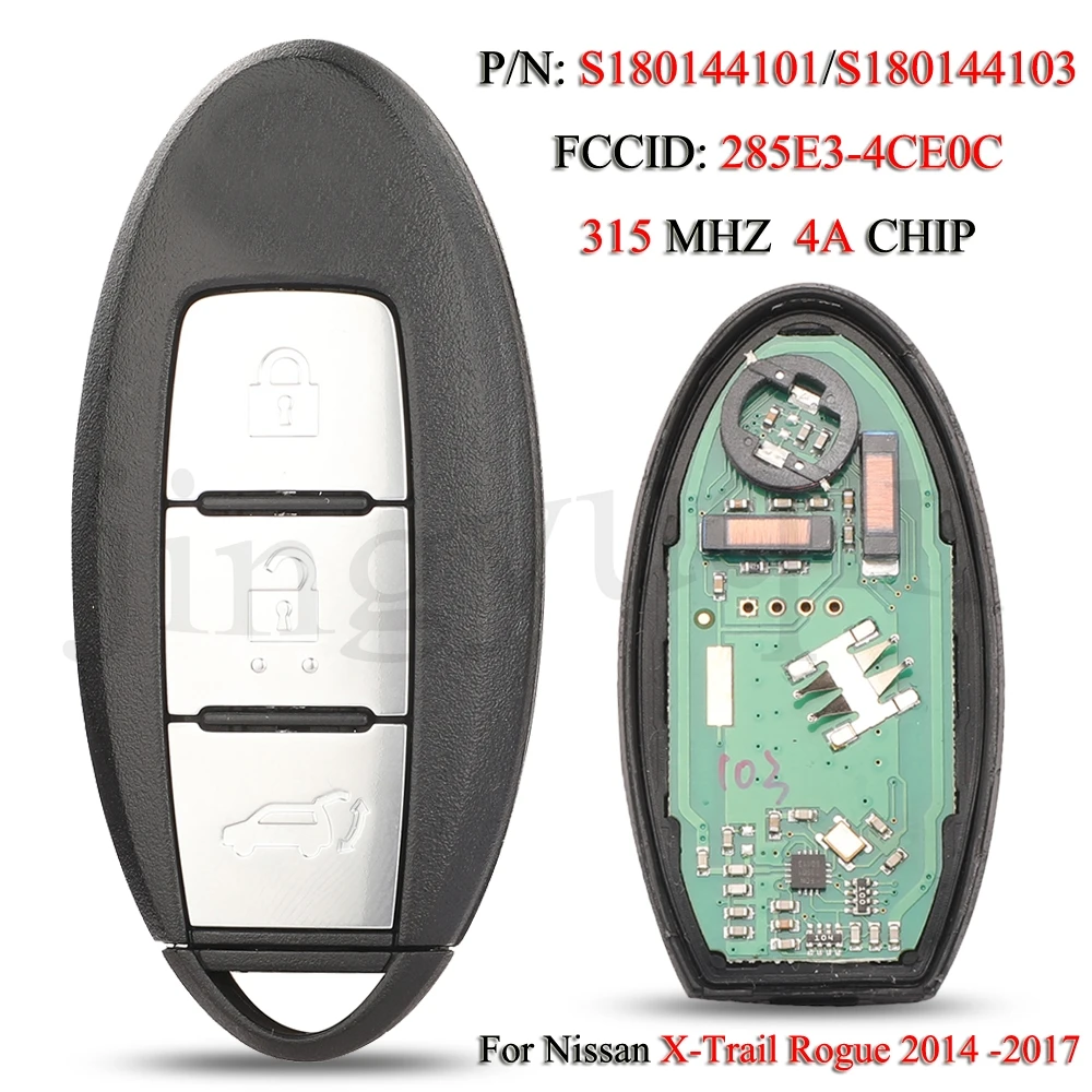 jingyuqin S180144103 Remote Smart Car Key For Nissan X-Trail Rogue 2014-2017 FSK 315MHZ 4A Chip 3 Buttons S180144101