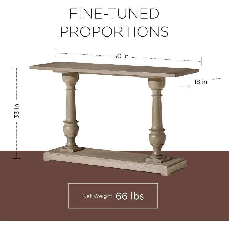 Arthur Traditional Rectangular Accent Console Table for Small Spaces and Front Door Entrance Hallway in Antiqued Grey Finish