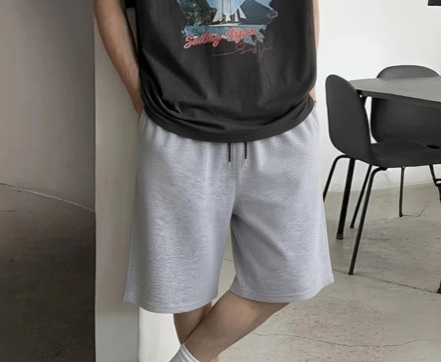 

Simple Basic Gray Men's Shorts Casual Solid Color Loose Drawstring Elastic Waist Summer Jogging Shorts gym shorts