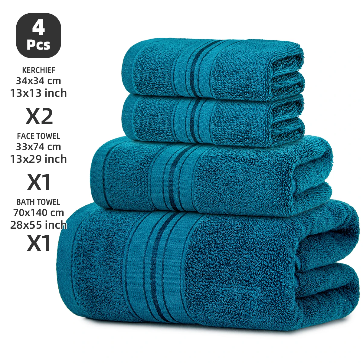 4-Piece Luxury Pure Cotton Bath Towel Set, 1 Bath Towel + 1 Face Towel + 2 Washcloths, Soft and Comfortable, Highly Absorbent, 100% Cotton Towels, Bathroom Decoration Accessories, Daily Use Towels