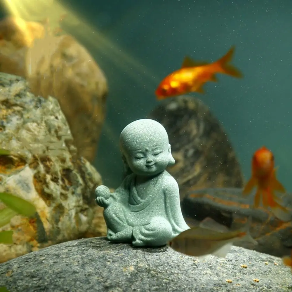 Monk Statue Gift Sandstone Aquarium Buddha Statues Cute Serviceable Buddha Tea Pet DIY Delicate Buddha Statue Aquarium