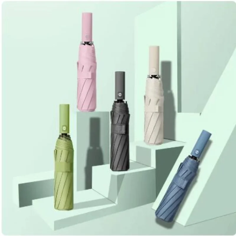 

Полностью автоматический однотонный зонт, складной зонт большого размера, защита от ультрафиолета, 12-костяной зонт для женщин, бесплатная доставка