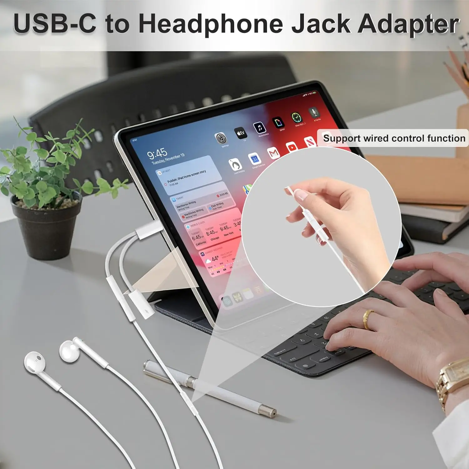 محول صوت USB C إلى 3.5 ملم 2 في 1 مع شحن سريع PD، مقبس سماعة رأس من النوع C لهاتف iPhone 16/15، Galaxy، iPad، MacBook