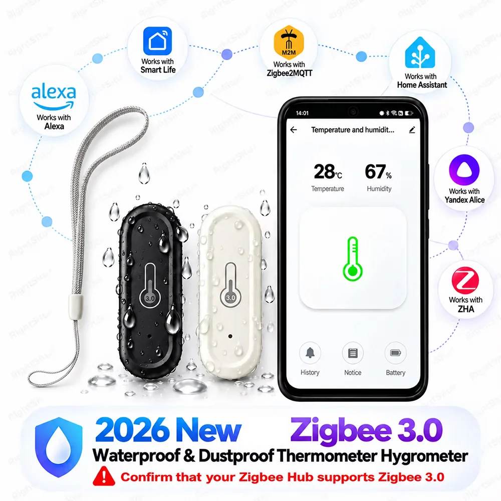 IP65 Waterproof Zigbee Temperature Humidity Sensor Smart Thermometer Hygrometer APP Monitor Works With Alexa Zigbee2MQTT
