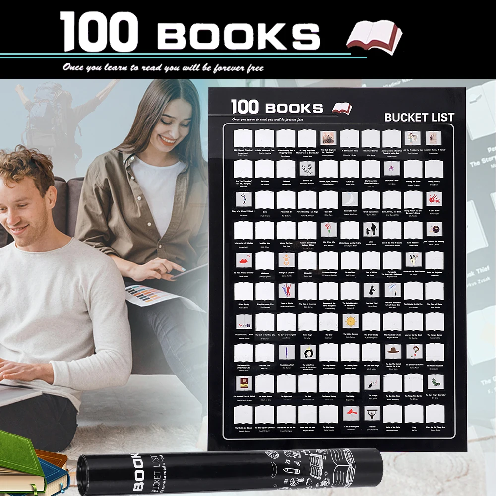 100 كتاب خدش ملصق قراءة دلو قائمة ملصق جدار الفن كتاب عشاق هدية الكلاسيكية قراءة الكتب المميزة هدية للقراء