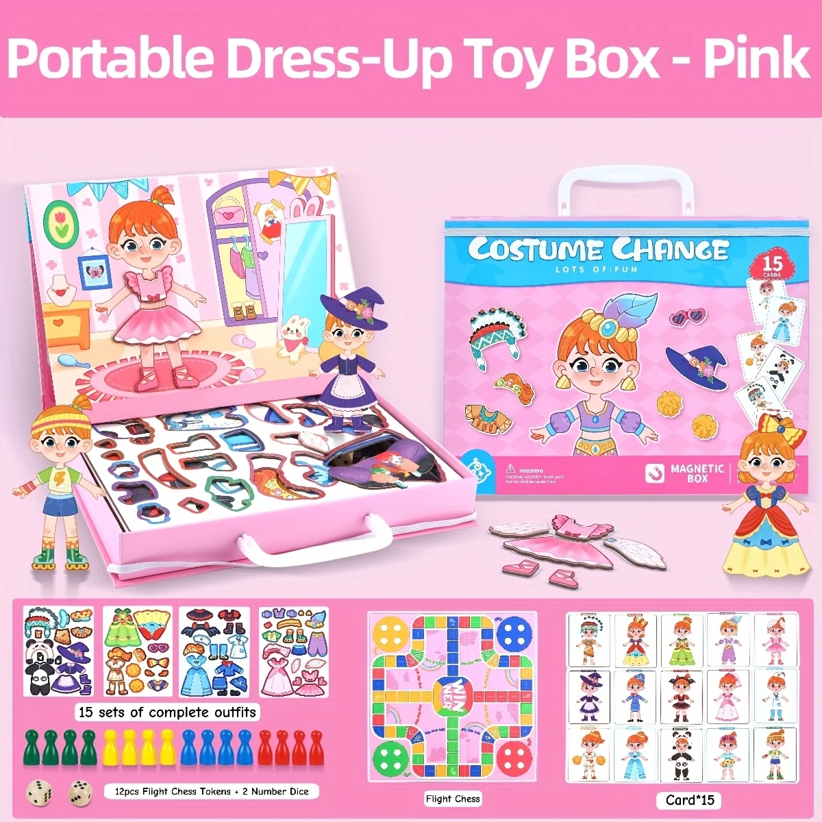 Magnetische aankleedspeelset voor kinderen Jongens Meisjes Gezicht aankleedoutfits Vliegend schaakspel Koelkast Decor Draagbare reisdoos Cadeau