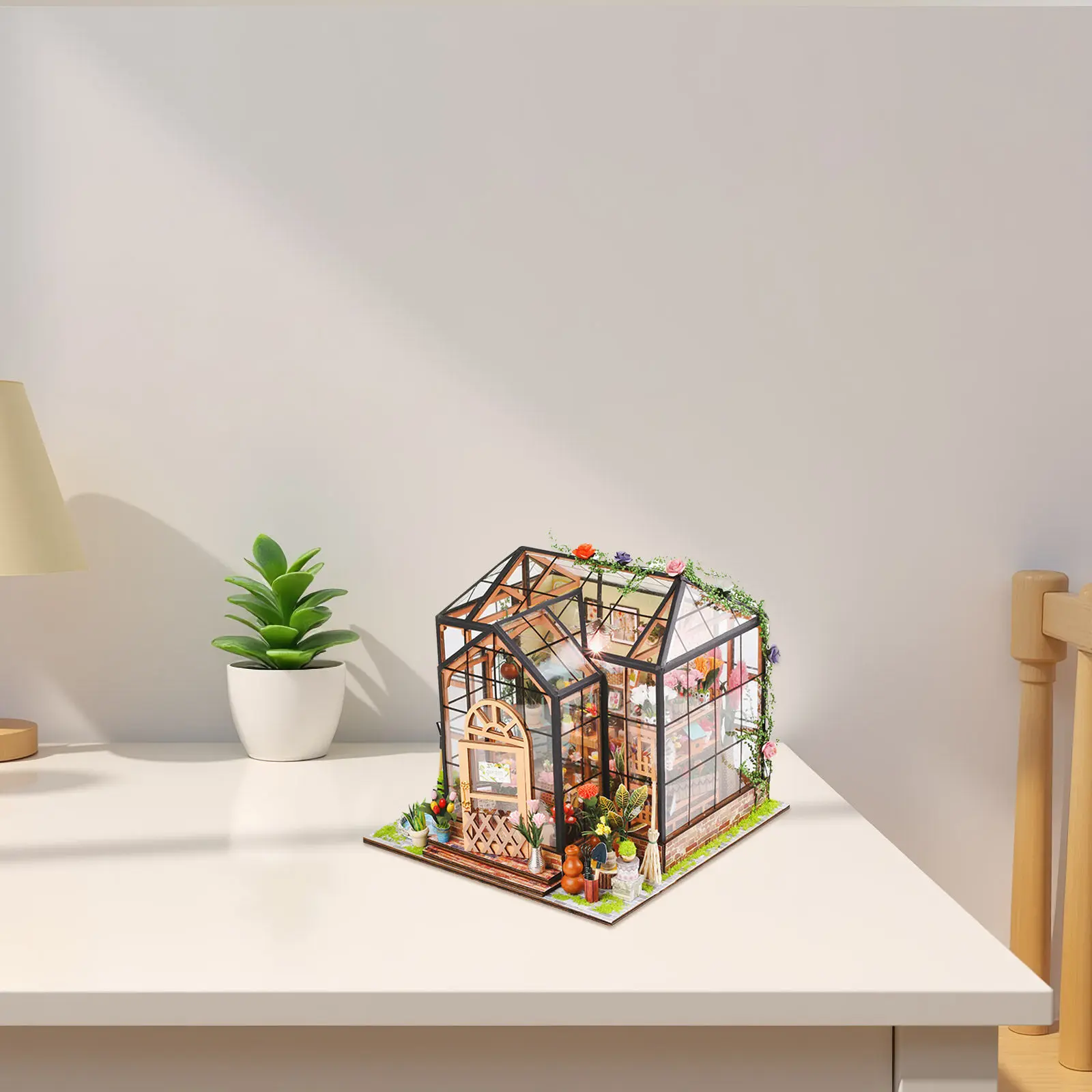 مجموعة واحدة من مجموعات بناء بيوت الزهور ثلاثية الأبعاد التي تصنعها بنفسك، مجموعة بناء دفيئة مصغرة، أحجية فريدة مصنوعة يدويًا لديكور غرف الفتيات والاسترخاء