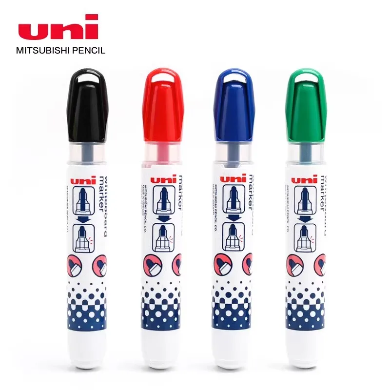 Uni PWB-202 Erasable Whiteboard Marker Black/Blue/Red/Green Ink Water-based Round Tip plumones Window Design For Teachers Traini