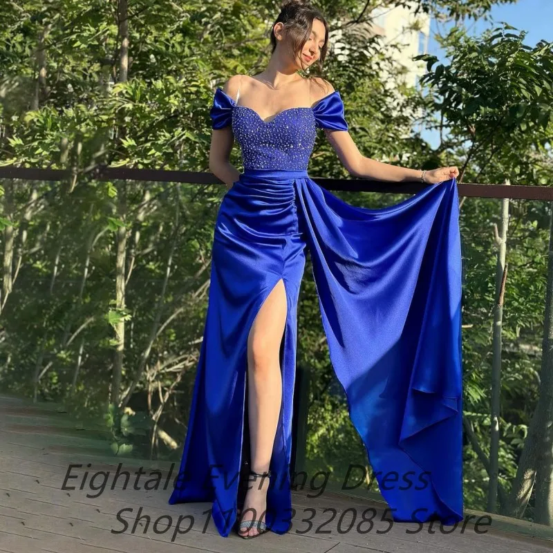 Eightale Customized 2025 Royal Blue Mermaid Prom Dress Off Shoulder Beaded Evening Dress Women Formal Party Gown