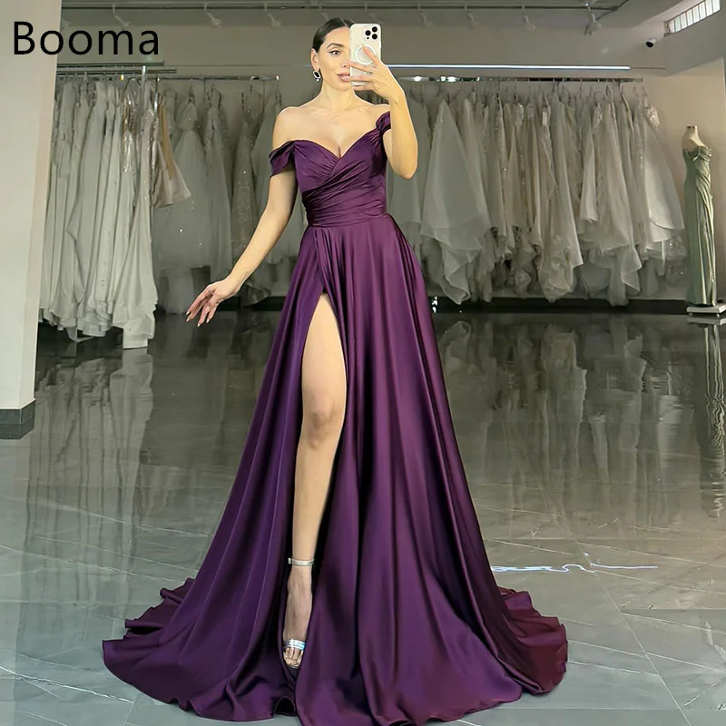 

Booma Elegant A-Line Evening Dresses Formal Party Gowns for Women Off The Shoulder Sleeveless Side Split Prom Gown Customize
