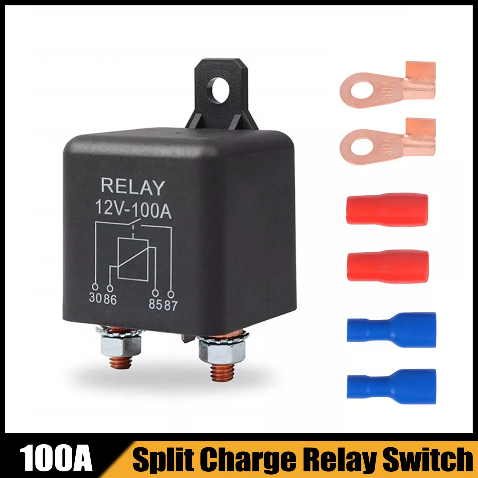 12V 100 Amp Heavy Duty Split Charge Winch Relay 4 Terminal High Current Load Duty Starter For Automotive Car Truck RV Camper SUV