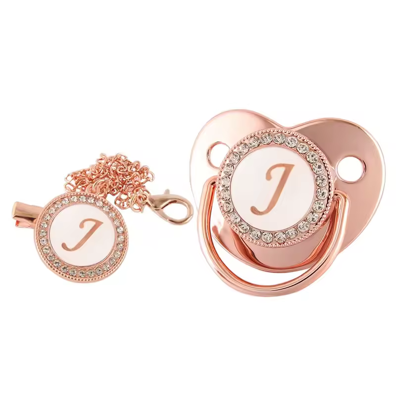26 Letters Baby Pacifier Clip Rose Gold Bling Pacifiers Holder Silicone Soother Nipple Dummy Baby Shower Gifts - Image 25