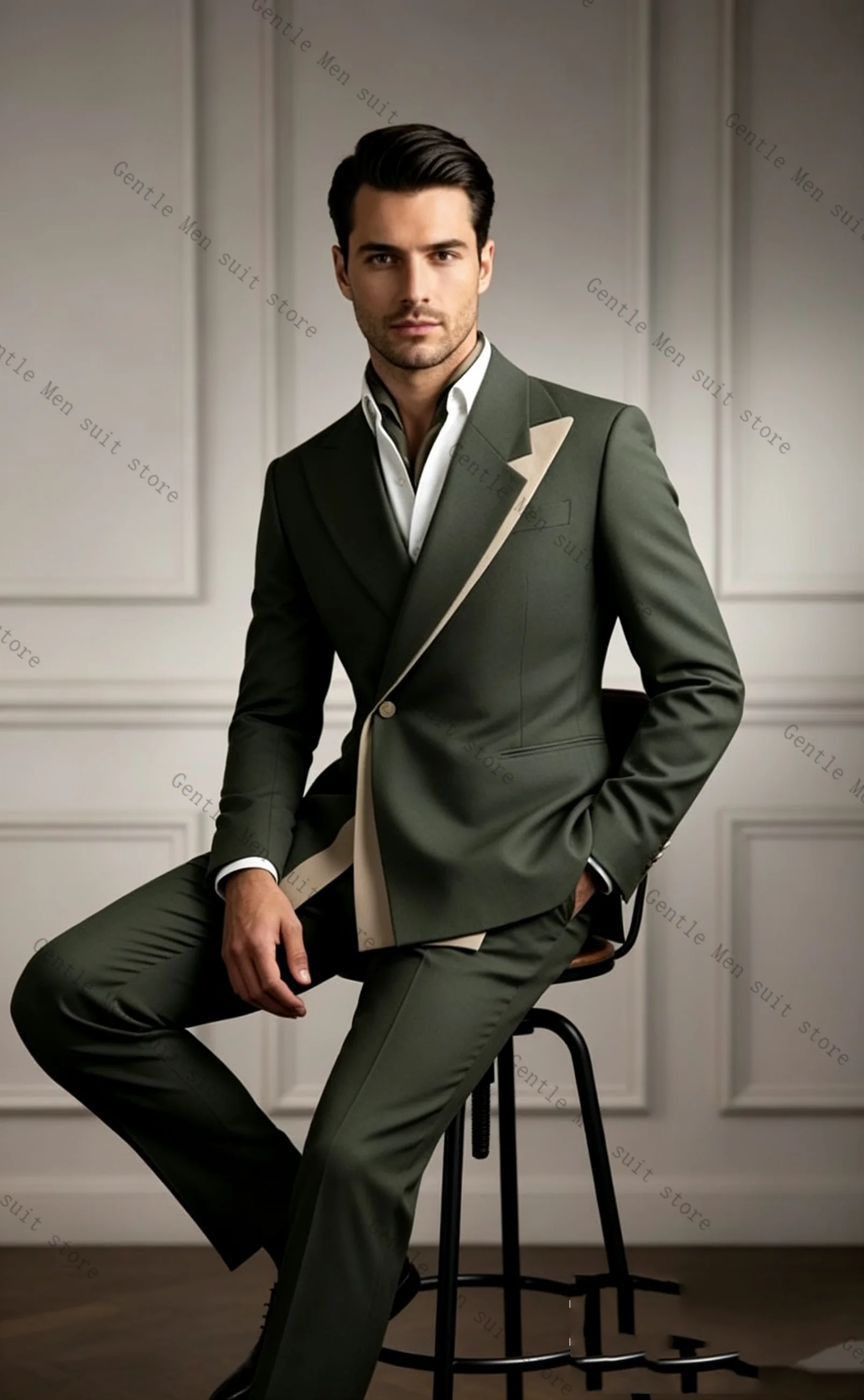 

Green Men Suit Set 2 Pcs Blazer+Pants Trousers Cotton Groom Wedding Tuxedos Formal Office Business Jacket Coat Customized