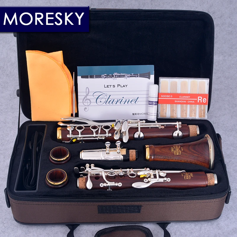 MORESKY czerwone drewno profesjonalne Klarnet palisander Bb Silver Plated17 klucze Mopane Sib Klarnet M19(OEM)