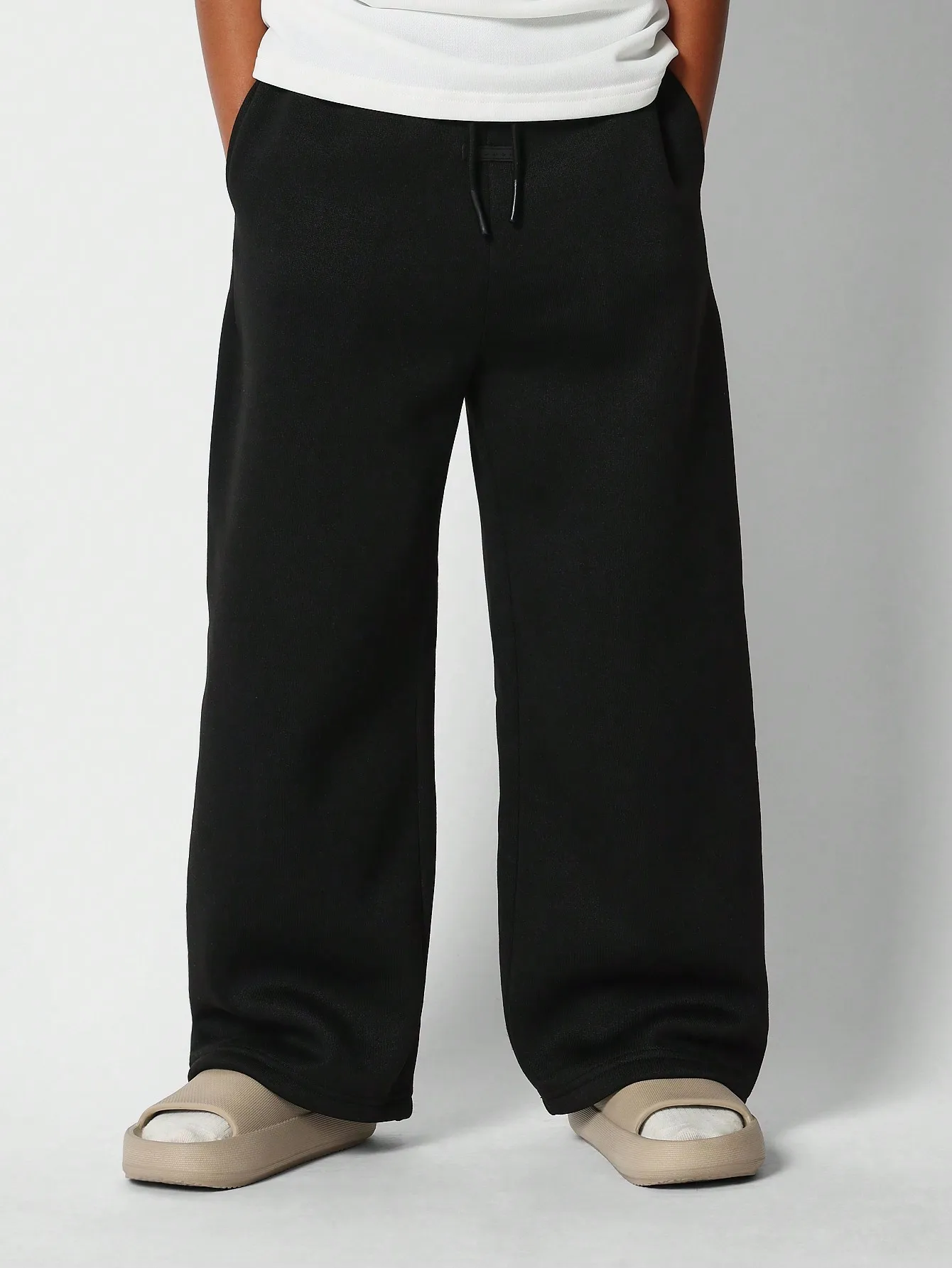 

Black Wide Leg Sweatpants with Drawstring Waist, Loose Fit Casual Joggers for Daily Wear