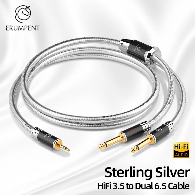 Hi-end Sterling Silver HiFi 3.5 to Dual 6.35 Cable for Mixer Amplifier 2 Mono 6.5 Jack Splitter to Stereo 3.5 Jack Audio Cable
