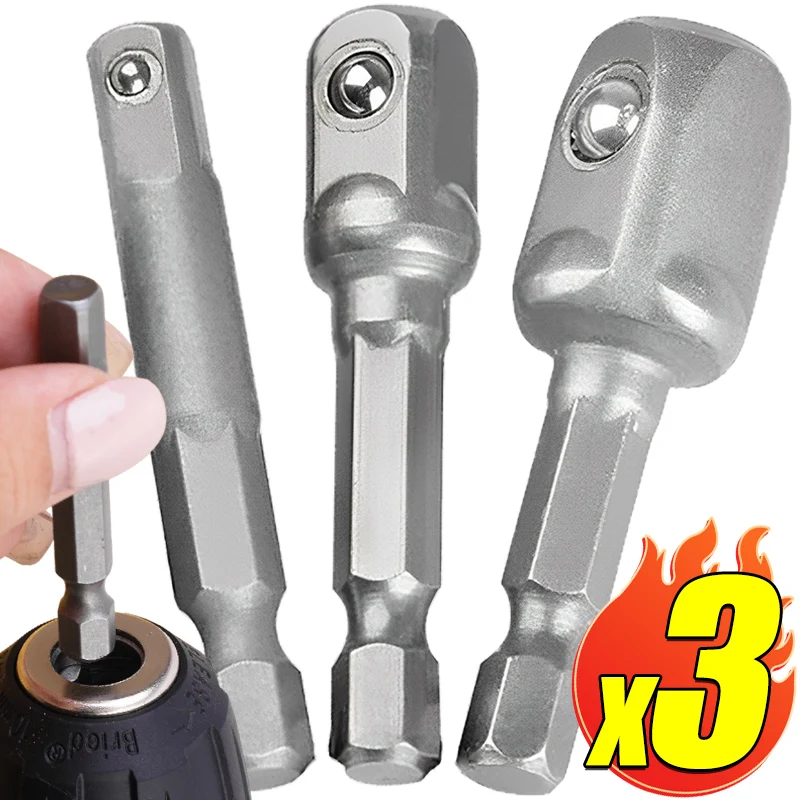 

1-3Pcs Chrome Vanadium Steeldium Steel Socket Adapter Sets Hex Shank Extension Drill Bits Bar Set Power Tools 1/4" 3/8" 1/2"