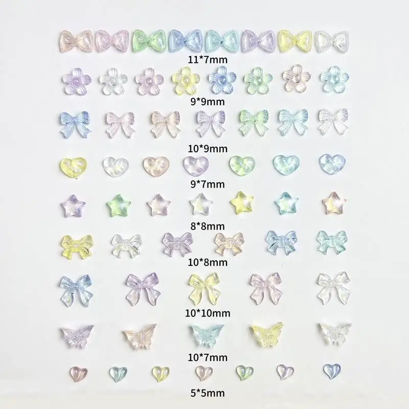 50pcs Colorful Dreamy Bow Nail Charms Resin Sparkling Sweet Aurora Series Nail Art Decorations for Making DIY Press on Nail