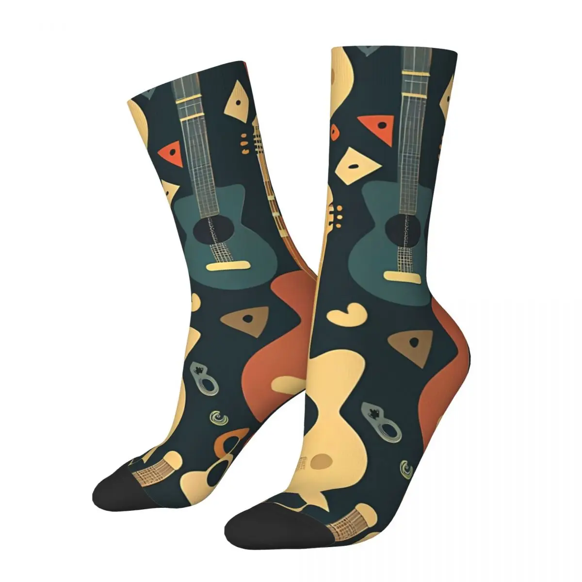 Vintage Metal Music Guitar Men's Socks Rock And Roll Music Unisex Novelty Seamless Printed Funny Crew Sock Gift