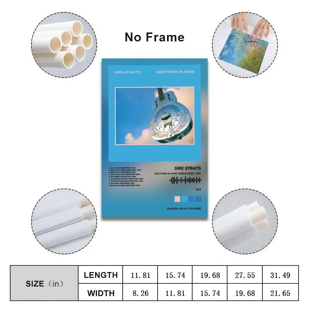 Dire Straits Poster Peelable Self-Adhesive Album Cover Poster Stickers, Frameless Wall Art for Singer Band Pop Rap Bedroom