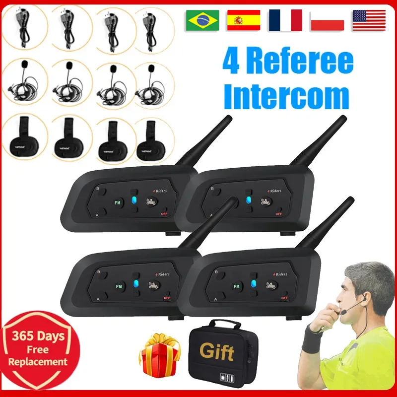 Intercomunicador para árbitro de fútbol, auriculares V4C Full Duplex con Bluetooth, 1200M, interfono para entrenador y Judger, 4 Usuarios