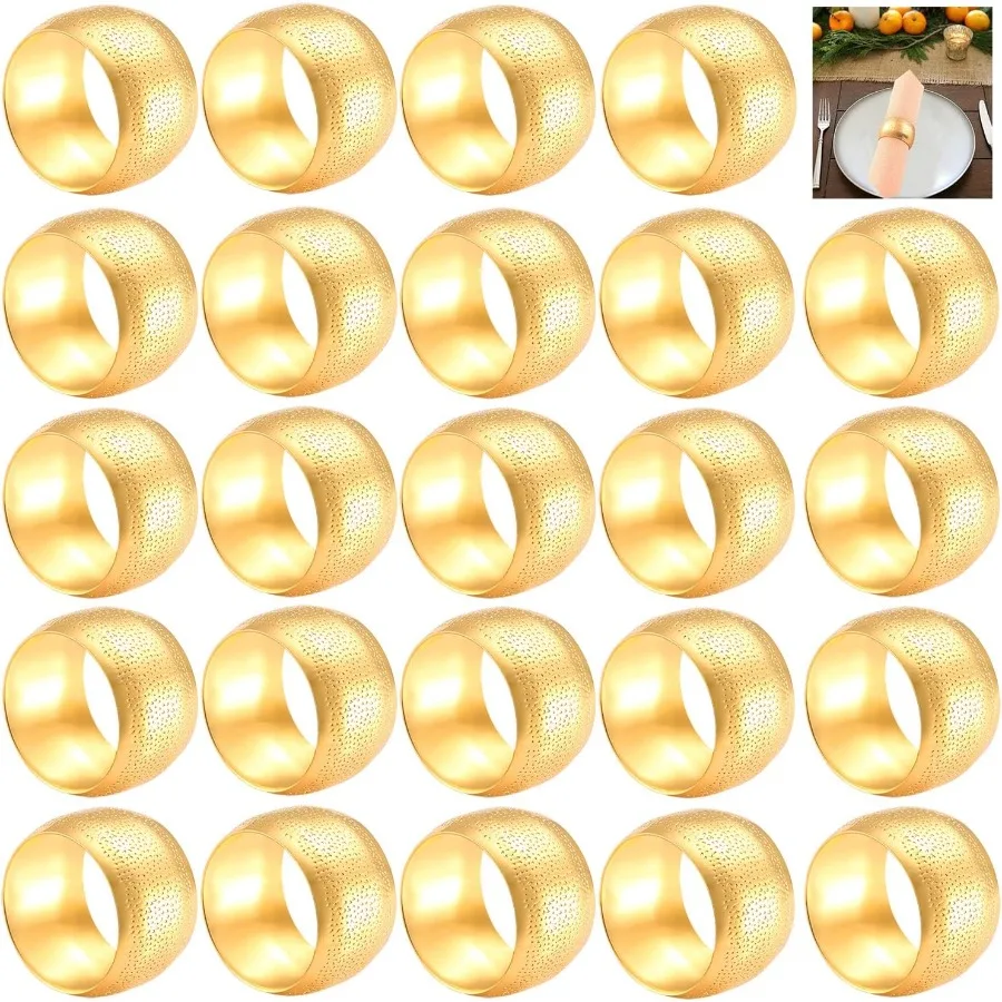 

Napkin Rings Set of 24 Gold Decorative Metal Napkin Holder for Wedding Party Holiday Banquet Christmas Circle Serviette Buckle