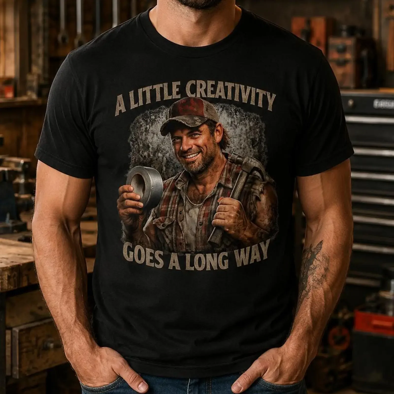 Dad T Shirt Creativity Goes A Long Way Rustic Man  vintage Washed streetwear graphic Slightly Stretched designer clothes