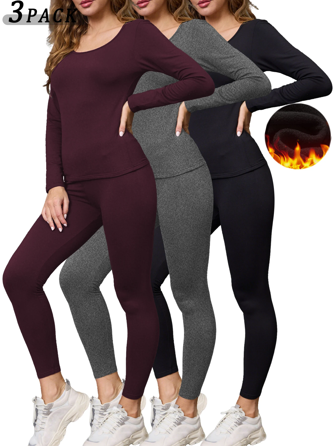 Confezione da 3 biancheria intima termica super morbida da donna. Set pigiama e pigiama termici invernali per il comfort della stagione fredda