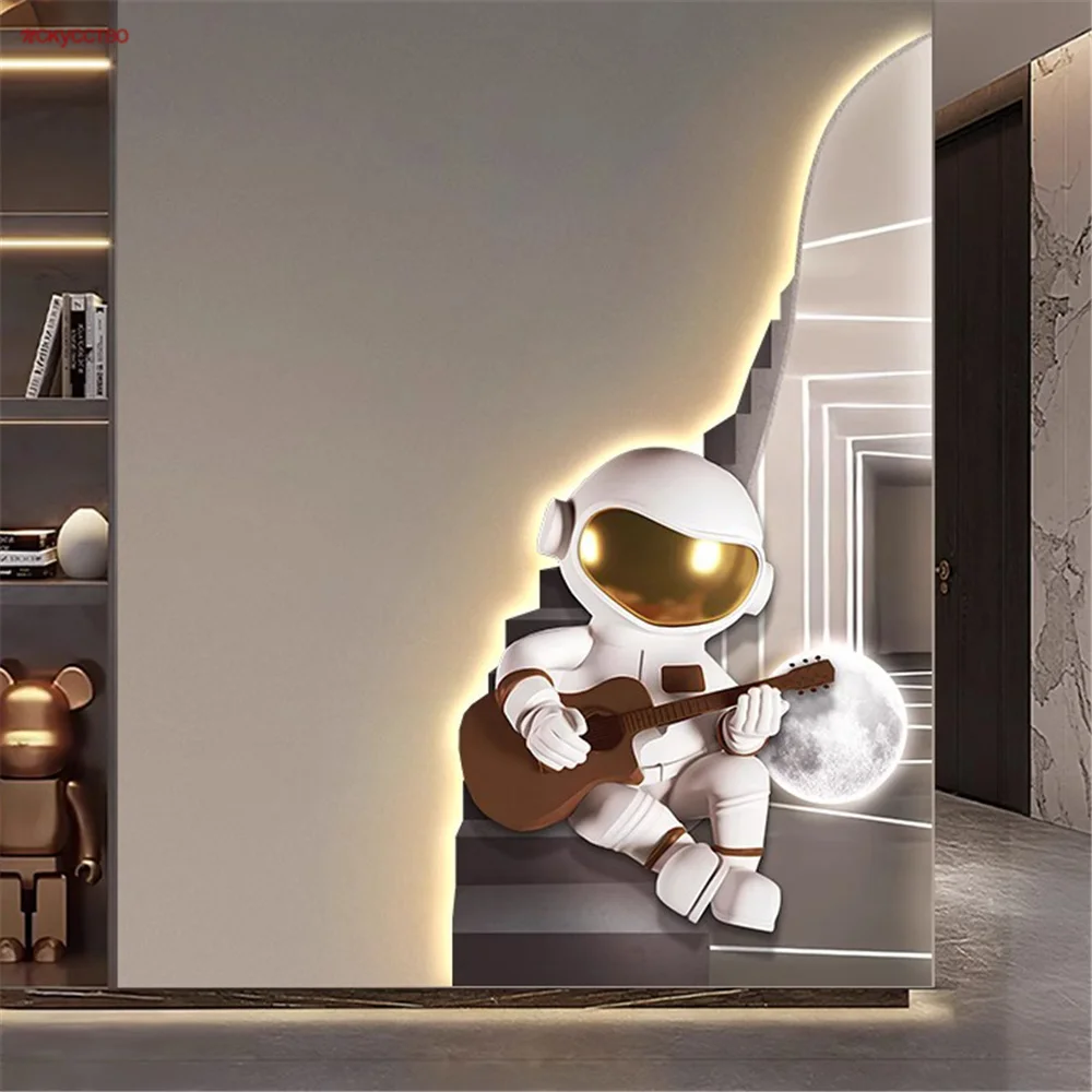 Guitar Astronaut Creative Led Mural Wall Lamp For Loft Staircase Hall Corridor Home Decor Sconces Atmosphere Hanging Painting