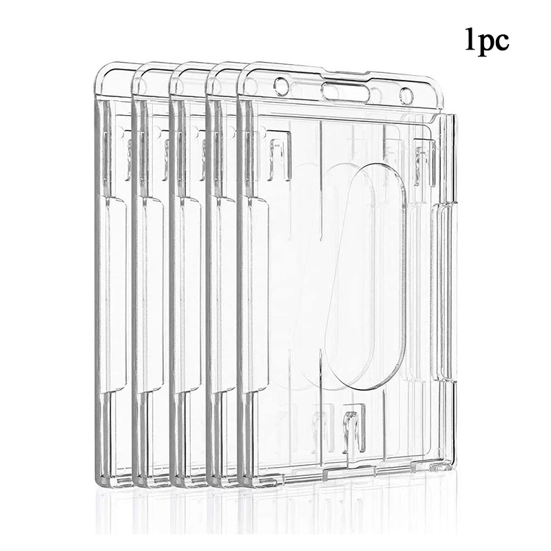 Spot Transparent Hard Plastic Card Holder PS Double Sided Thumb Push Card Vertical ID Work ID Card Sleeve Wholesale 